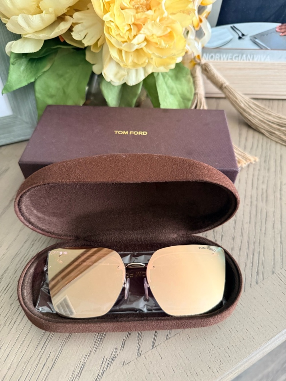 Tom Ford Gold Mirrored Rimless Sunglasses